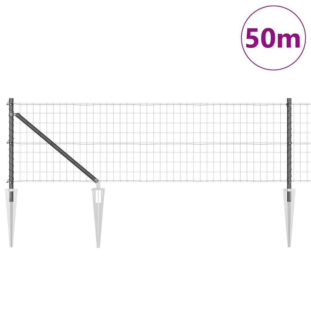 Ograda s postovima Siva 0,6 x 50 m Čelik i PVC