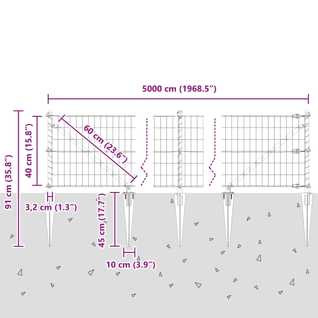 Ograda s postovima Siva 0,4 x 50 m Čelik i PVC