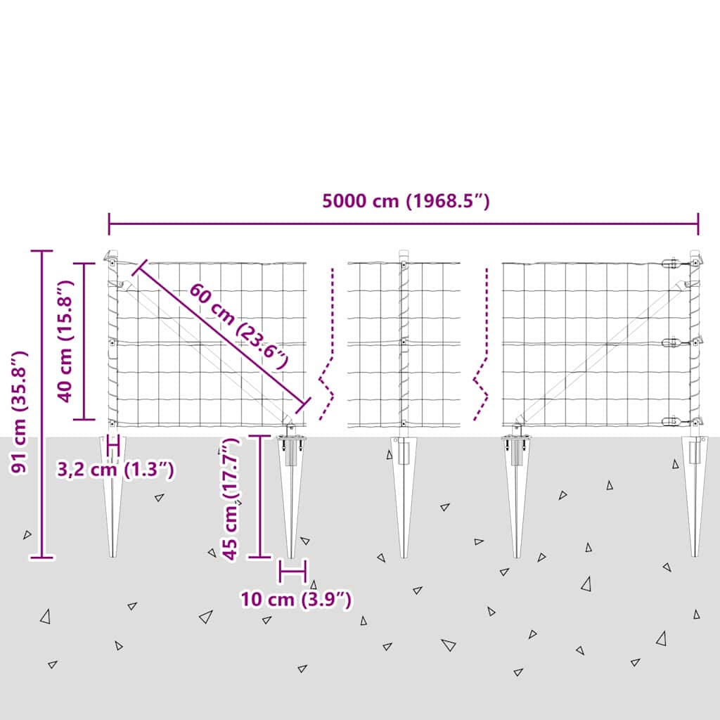 Ograda s postovima Siva 0,4 x 50 m Čelik i PVC