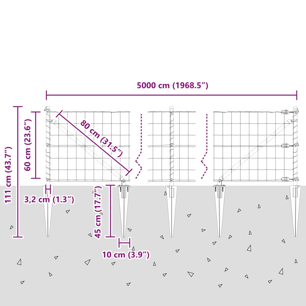 Ograda s postovima Siva 0,6 x 50 m Čelik i PVC