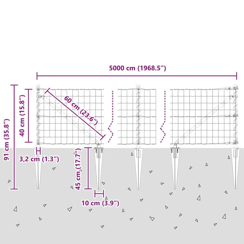 Ograda s postovima Siva 0,4 x 50 m Čelik i PVC