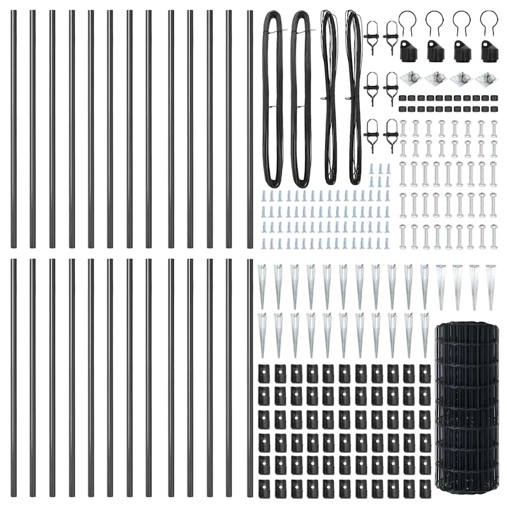Ograda s postovima Siva 0,6 x 50 m Čelik i PVC