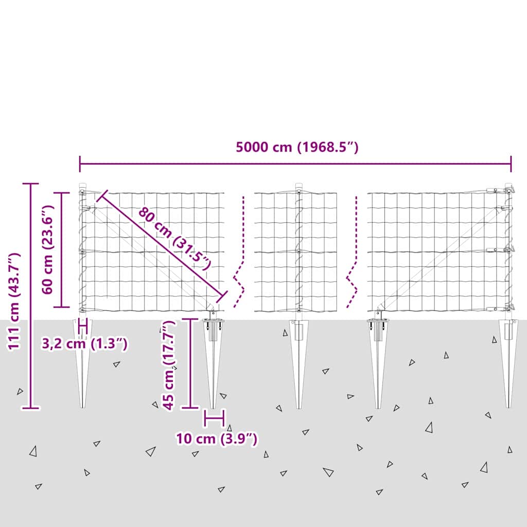 Ograda s postovima Siva 0,6 x 50 m Čelik i PVC