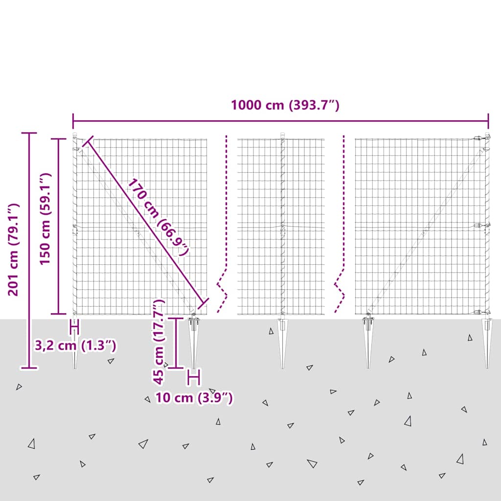 Ograda s postovima Srebrno 1,5 x 10 m Čelik