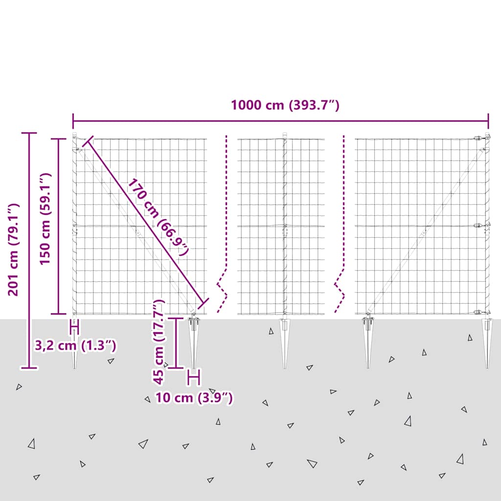 Ograda s postovima Srebrno 1,5 x 10 m Čelik