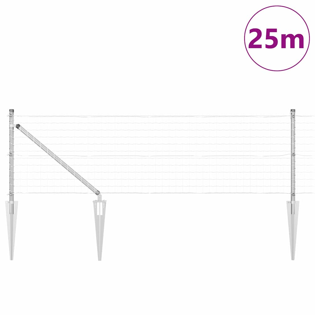 Ograda s postovima Srebrno 0,6 x 25 m Čelik