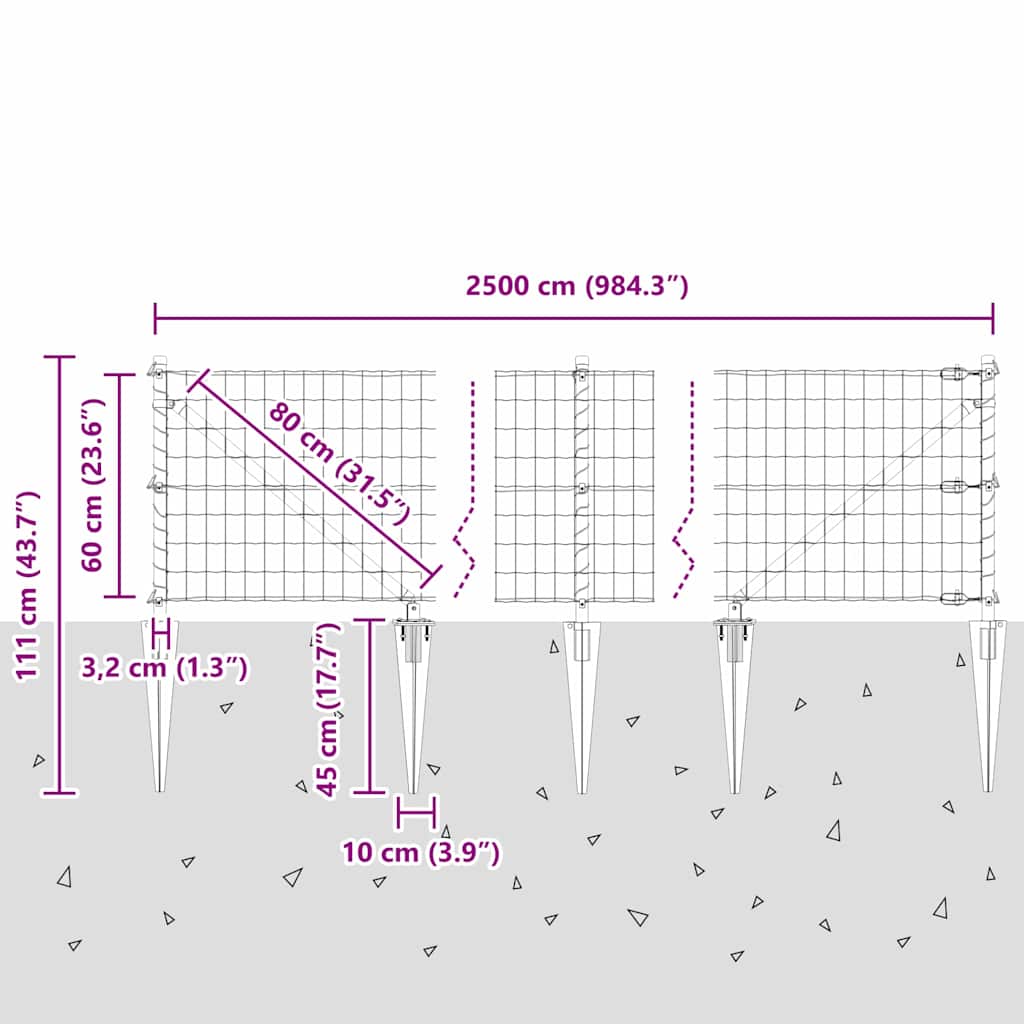 Ograda s postovima Srebrno 0,6 x 25 m Čelik