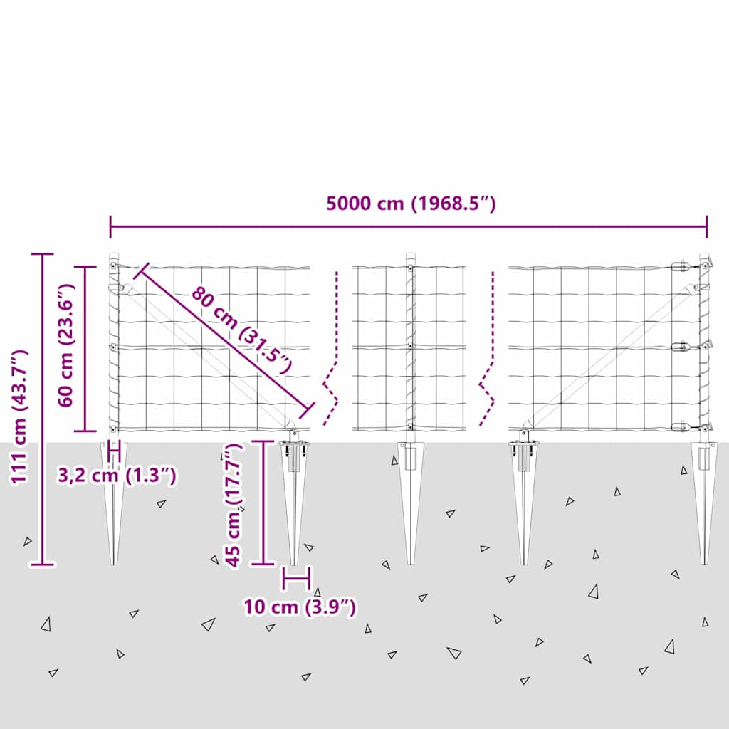 Ograda s postovima Srebrno 0,6 x 50 m Čelik