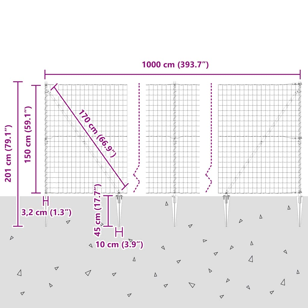 Ograda s postovima Srebrno 1,5 x 10 m Čelik