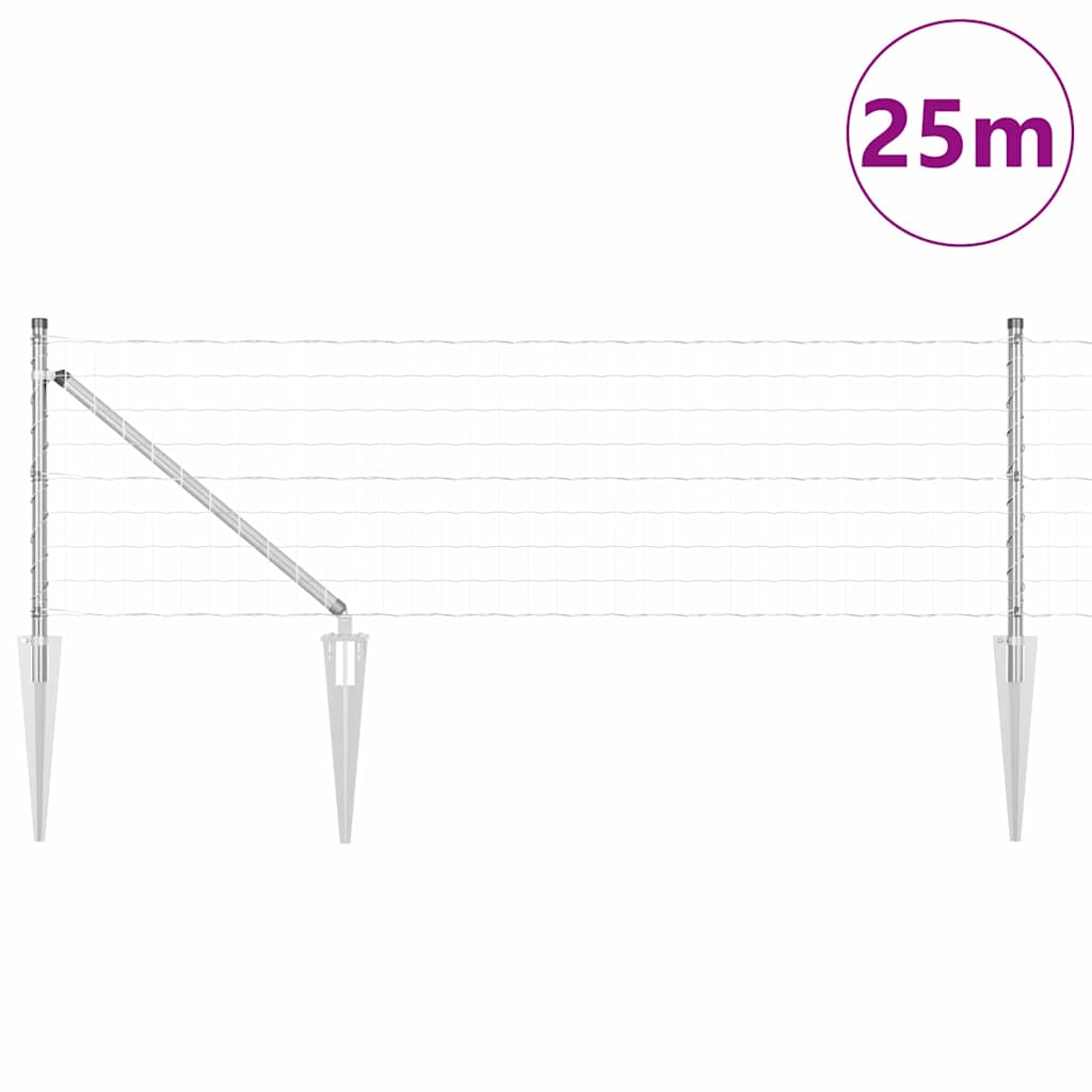 Ograda s postovima Srebrno 0,6 x 25 m Čelik