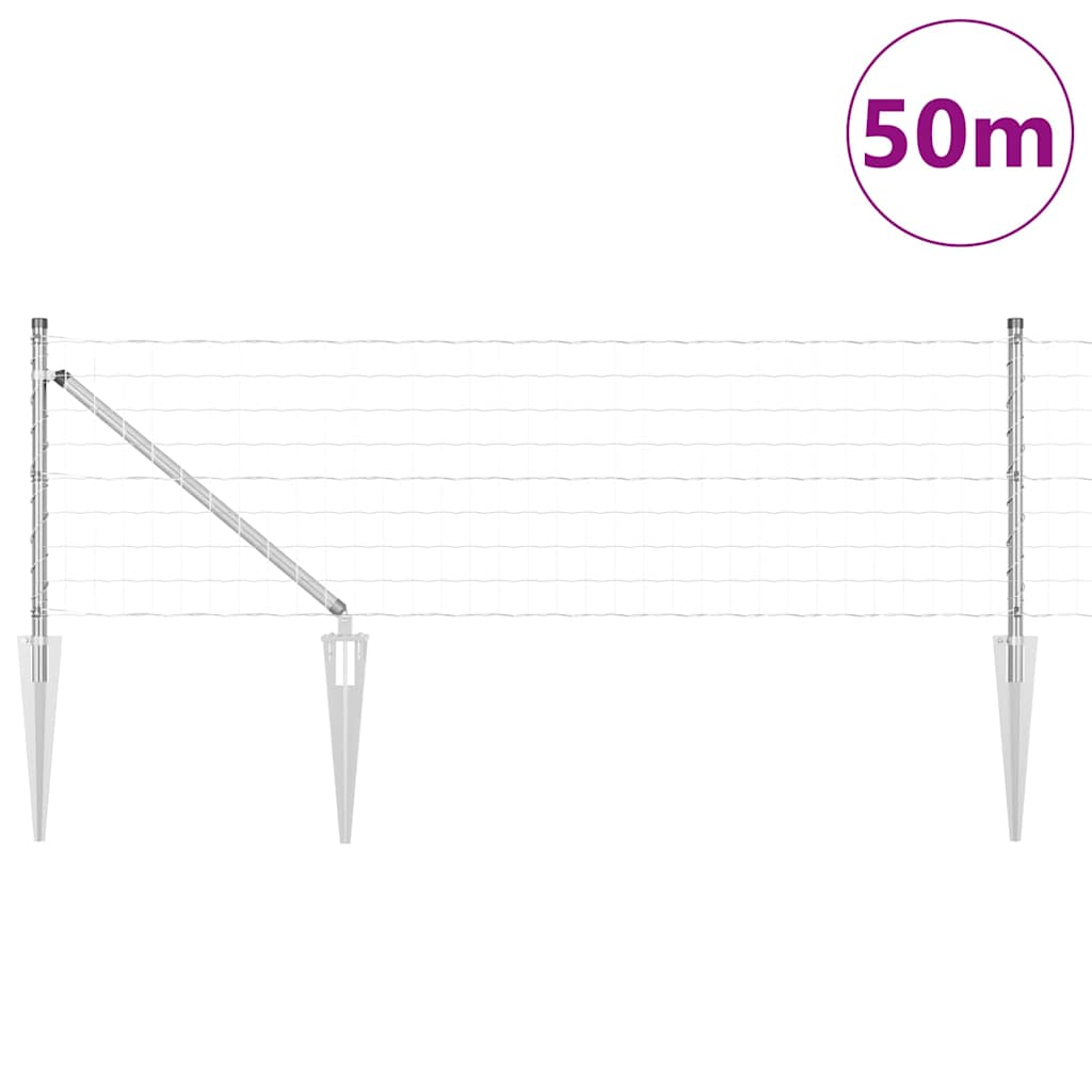 Ograda s postovima Srebrno 0,6 x 50 m Čelik