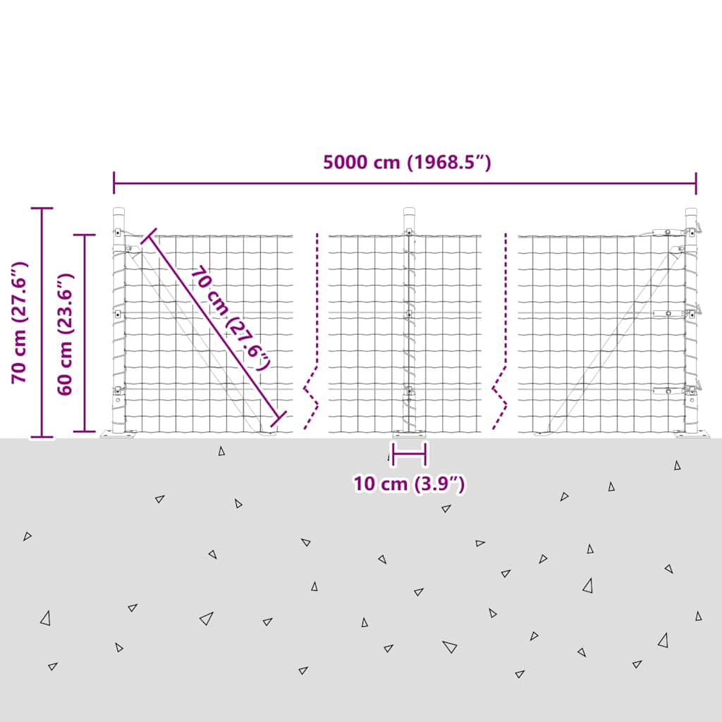 Ograda s postovima Siva 0,6 x 50 m Čelik i PVC