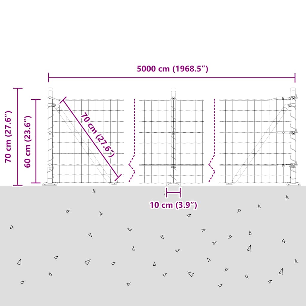 Ograda s postovima Siva 0,6 x 50 m Čelik i PVC