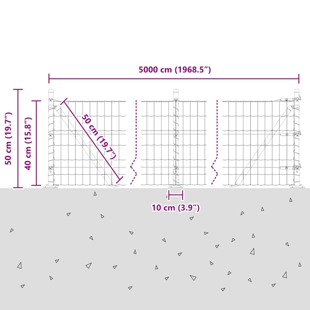 Ograda s postovima Siva 0,4 x 50 m Čelik i PVC