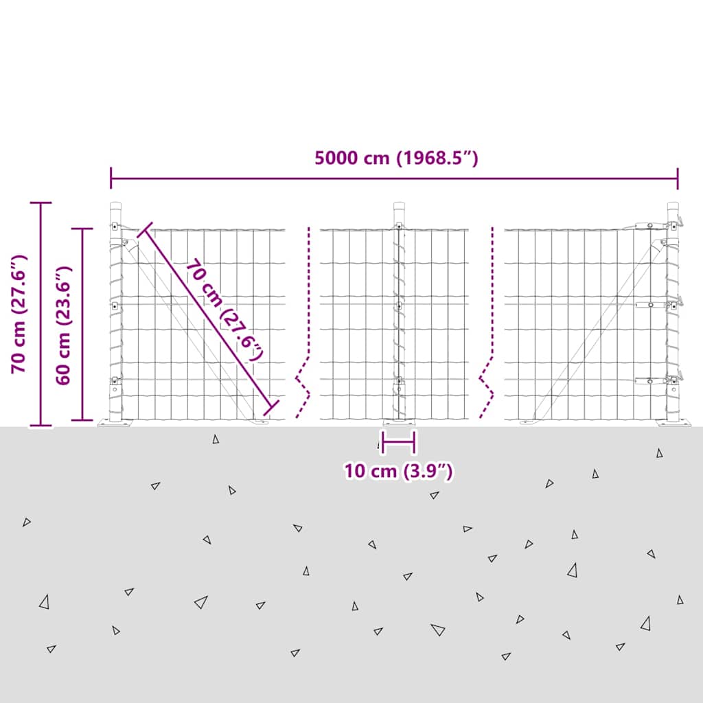 Ograda s postovima Siva 0,6 x 50 m Čelik i PVC
