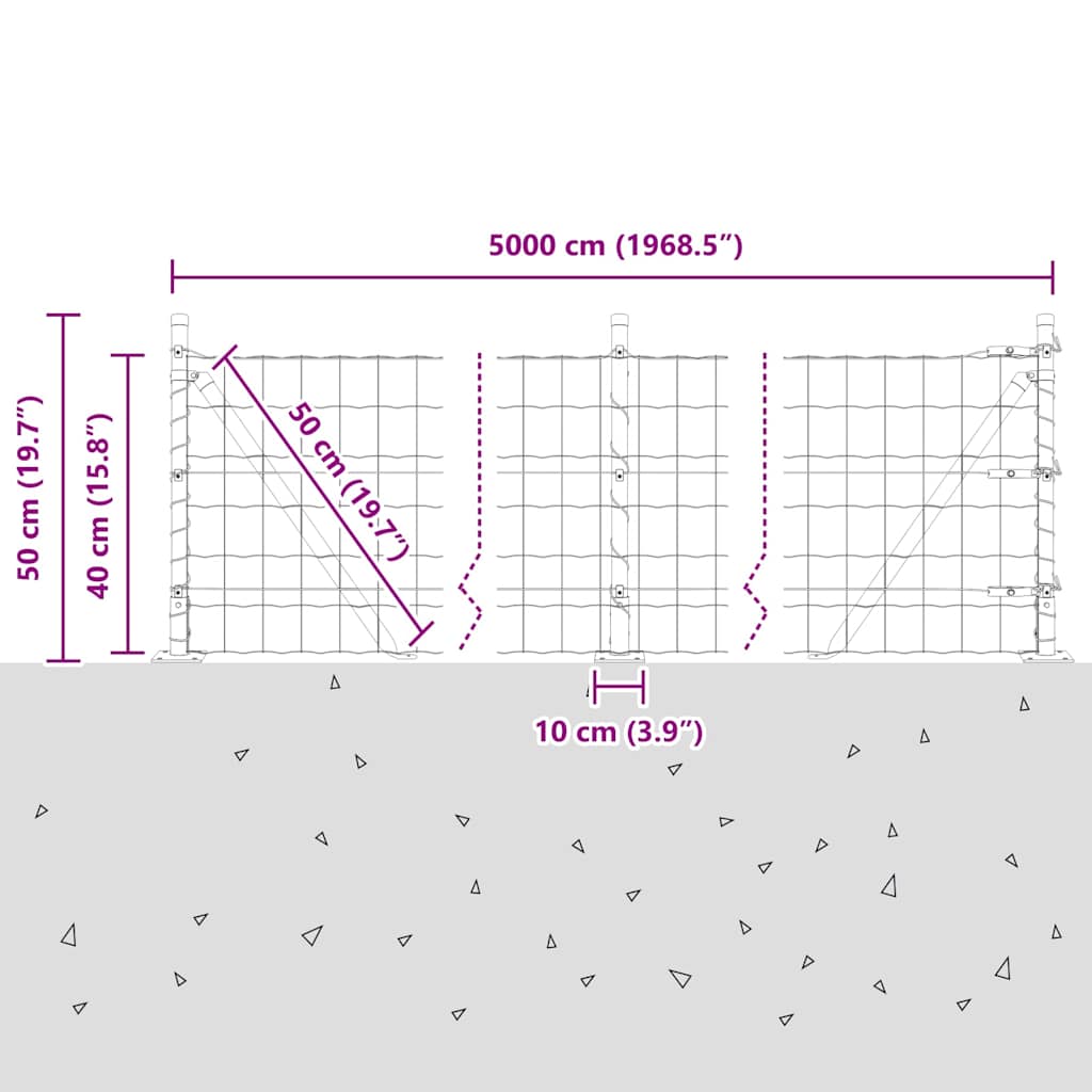 Ograda s postovima Siva 0,4 x 50 m Čelik i PVC