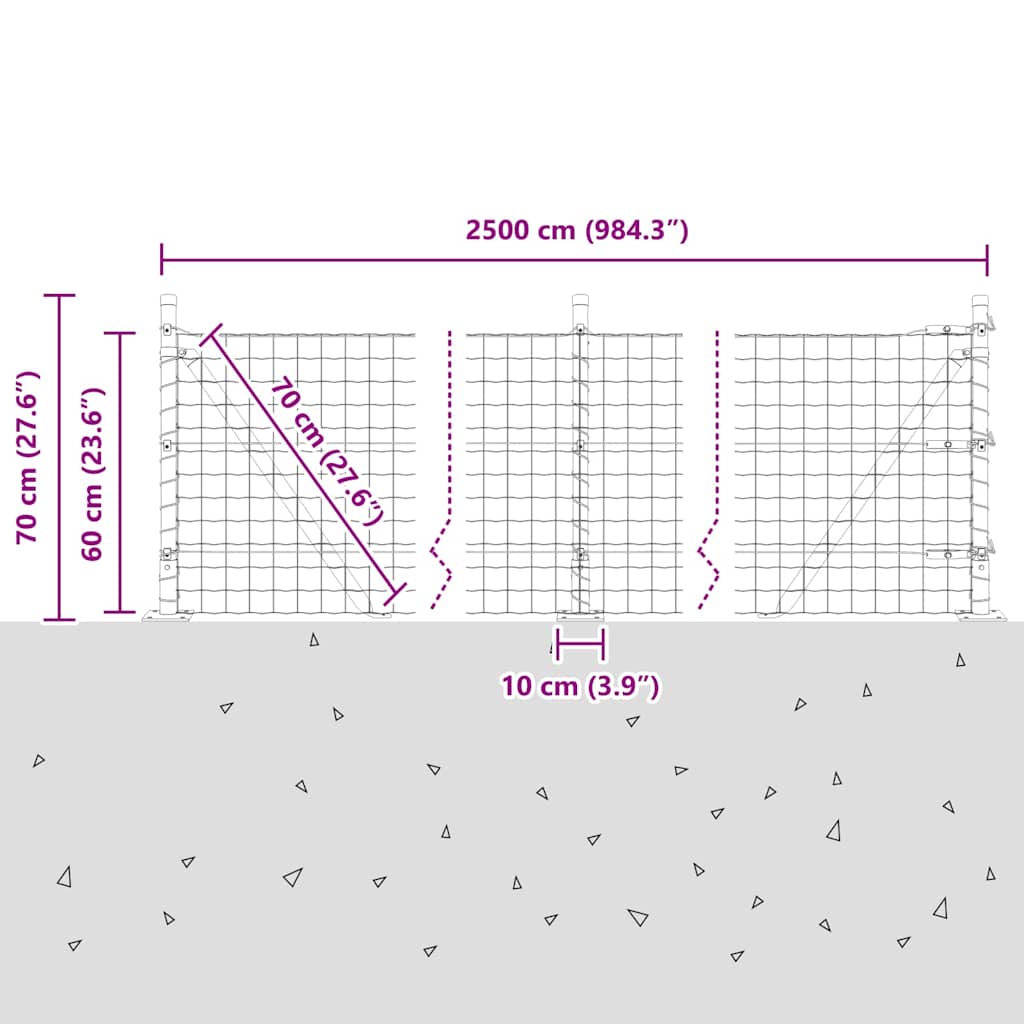Ograda s postovima Srebrno 0,6 x 25 m Čelik