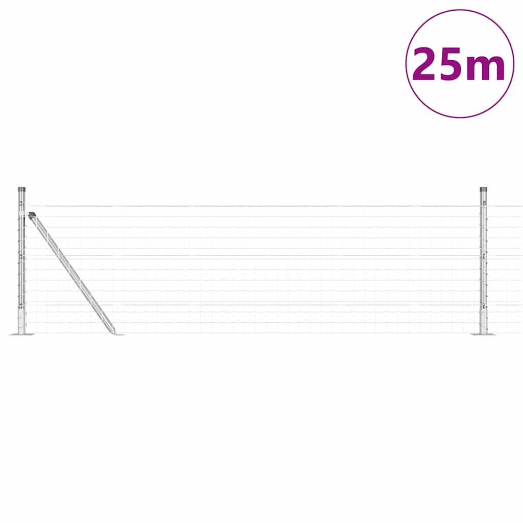 Ograda s postovima Srebrno 0,6 x 25 m Čelik