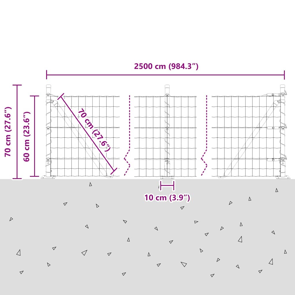 Ograda s postovima Srebrno 0,6 x 25 m Čelik