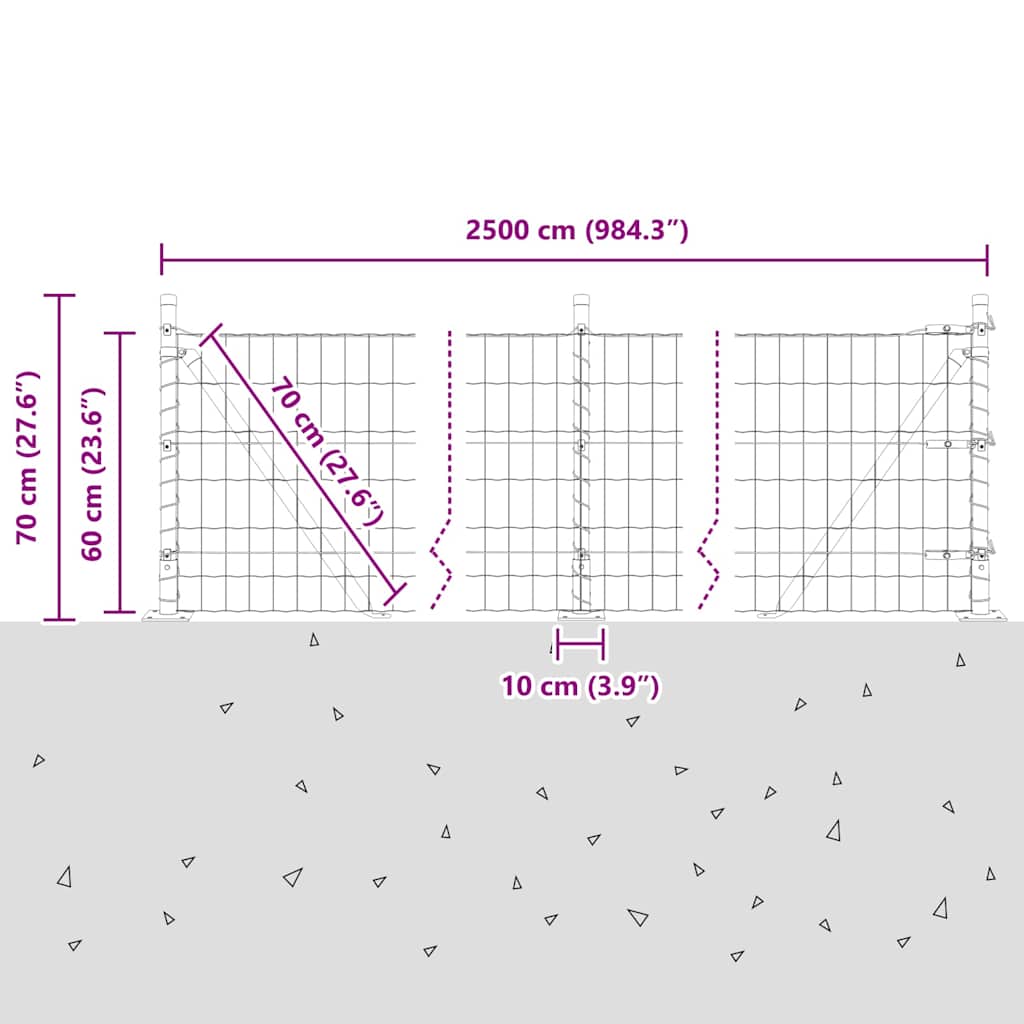 Ograda s postovima Srebrno 0,6 x 25 m Čelik