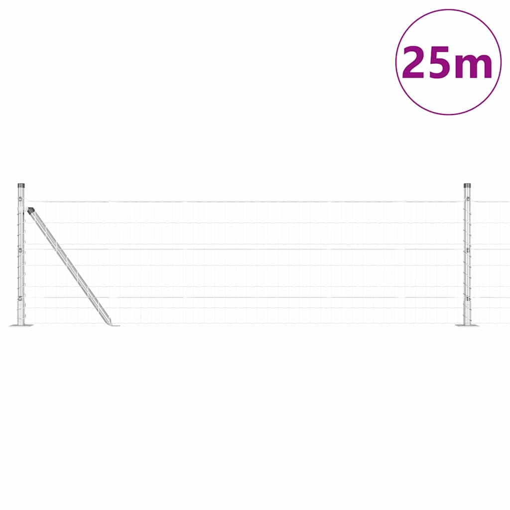Ograda s postovima Srebrno 0,6 x 25 m Čelik