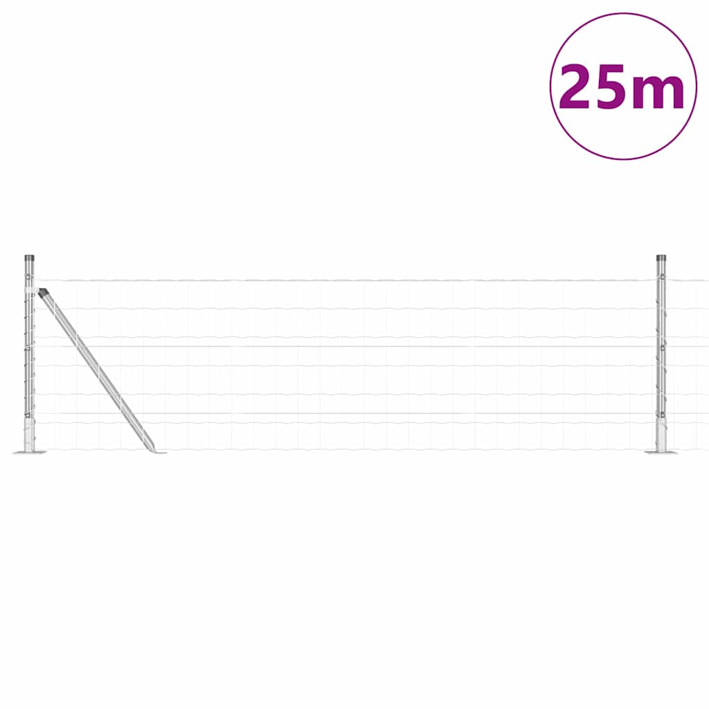 Ograda s postovima Srebrno 0,6 x 25 m Čelik