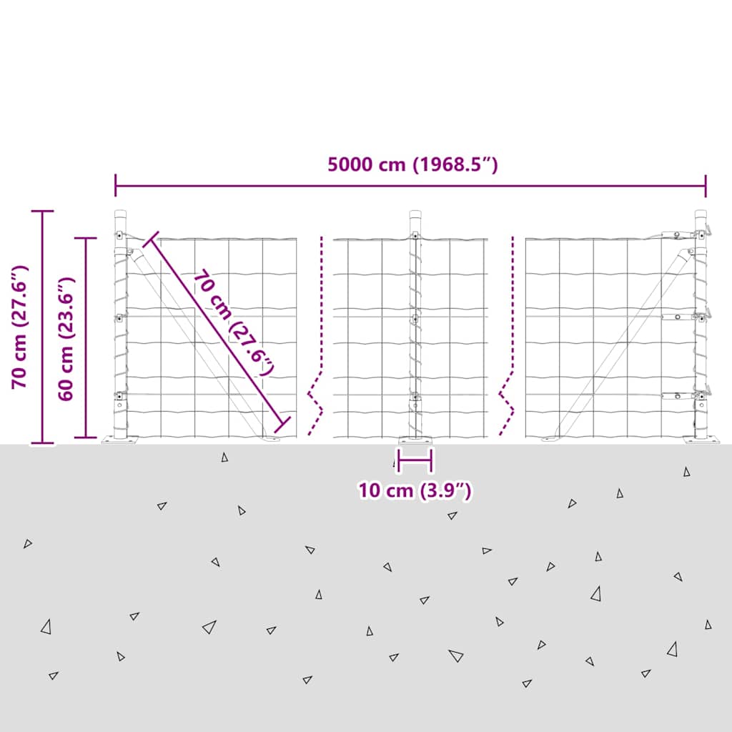 Ograda s postovima Srebrno 0,6 x 50 m Čelik