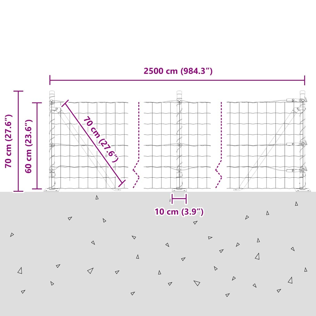 Ograda s postovima Srebrno 0,6 x 25 m Čelik