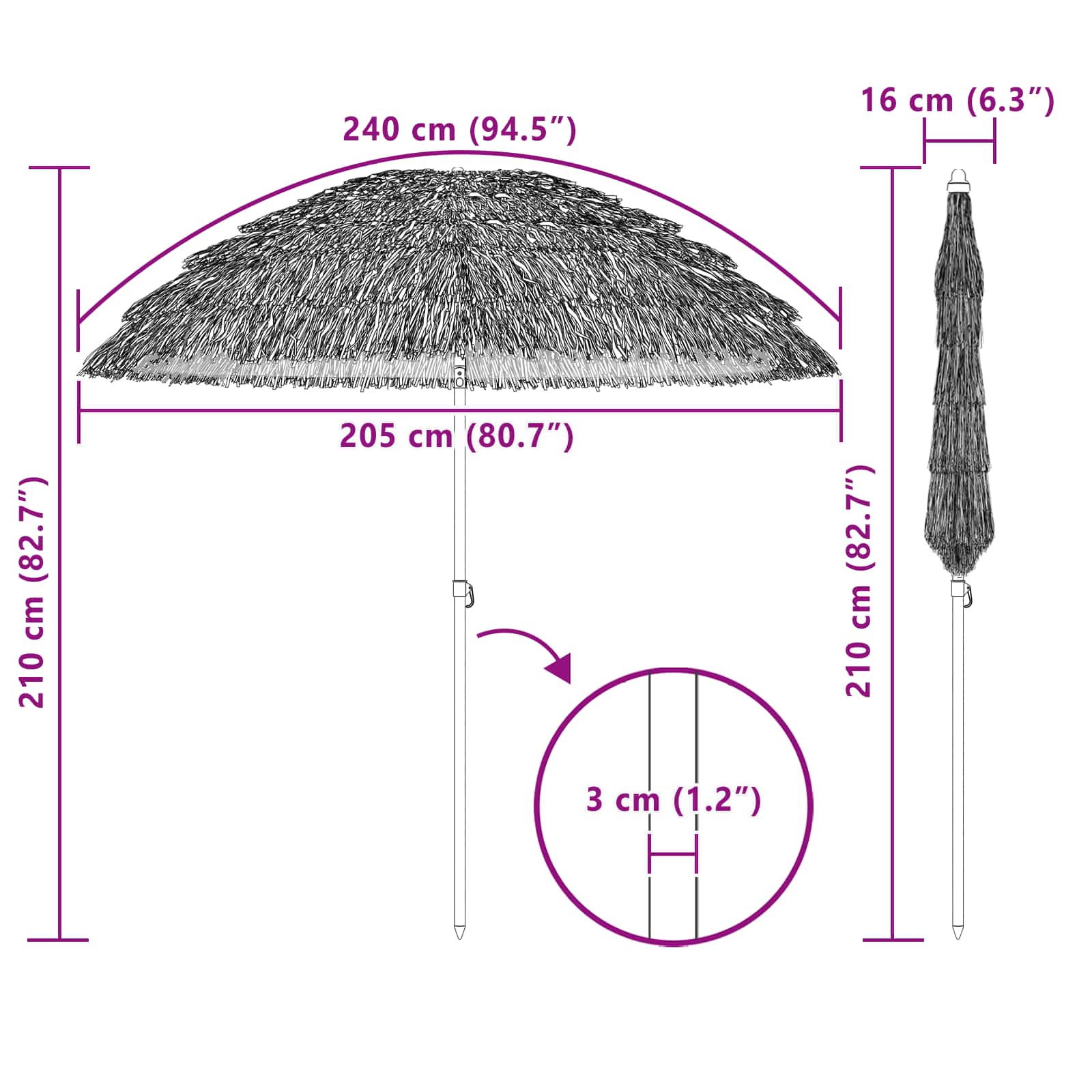 Vrtni suncobran Prirodna 205 x 205 x 210 cm