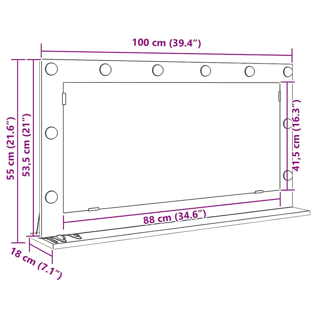 Ogledalo za Toalet Pravokutni Crni hrast 100 x 55 x 18 cm