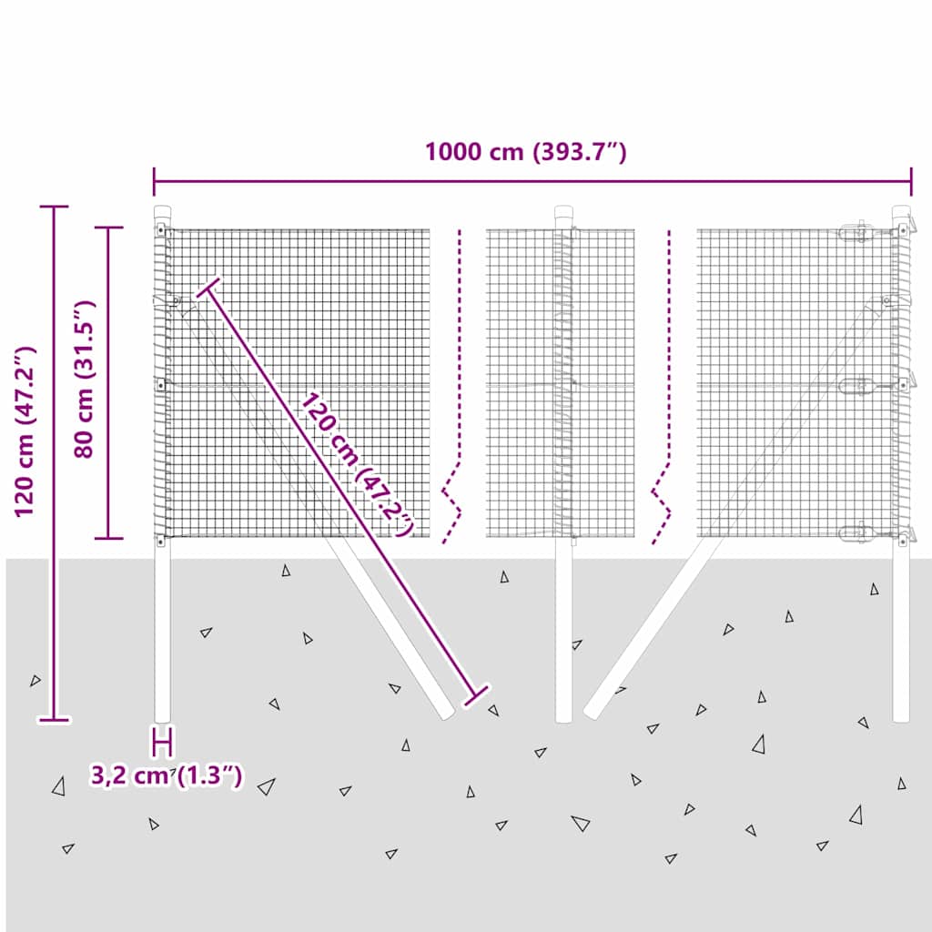 Temeljna zavarena žičana ograda 10 x 0,8 m Srebrna Mreža