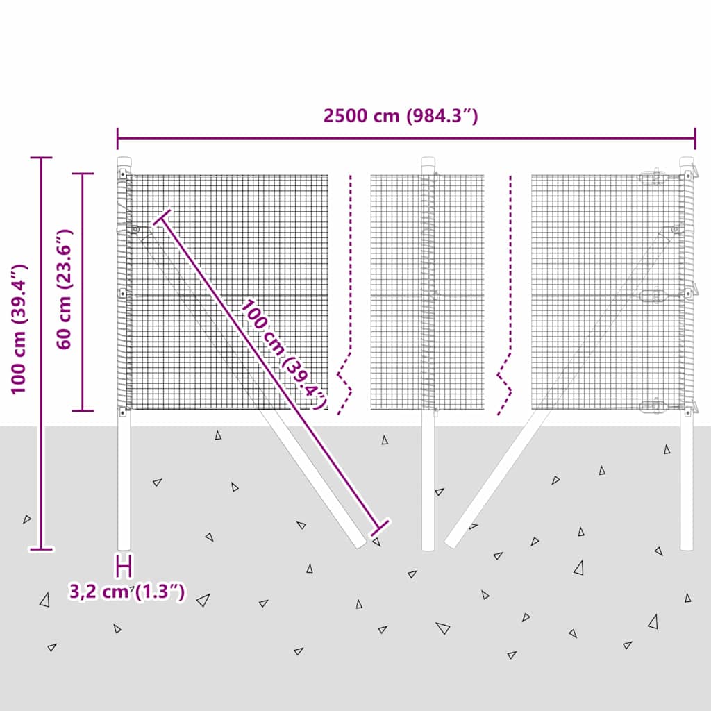 Temeljna zavarena žičana ograda 25 x 0,6 m Srebrna Mreža