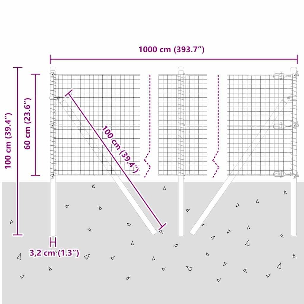 Temeljna zavarena žičana ograda 10 x 0,6 m Zelena Mreža