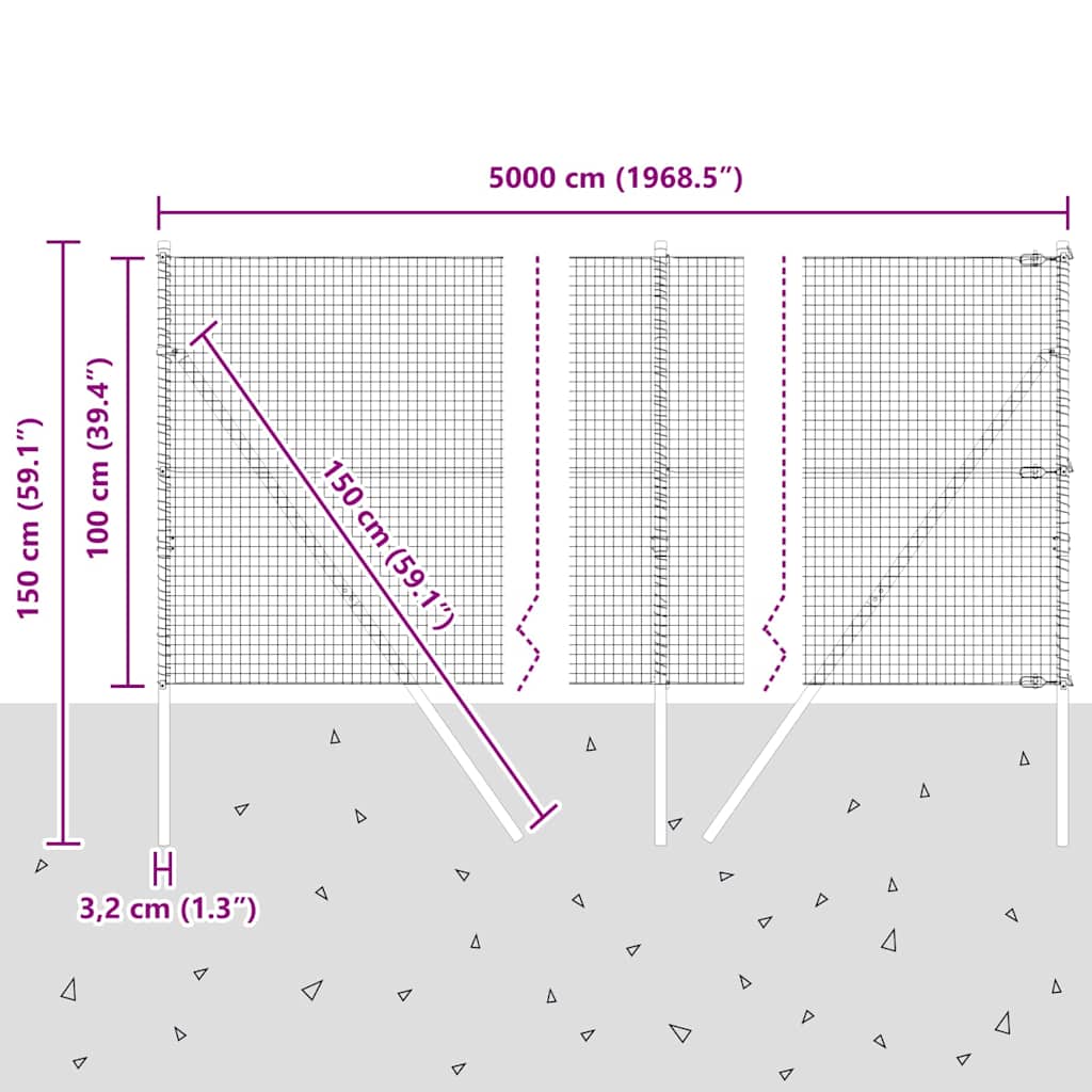 Temeljna zavarena žičana ograda 50 x 1 m Čelik premazan PVC-om