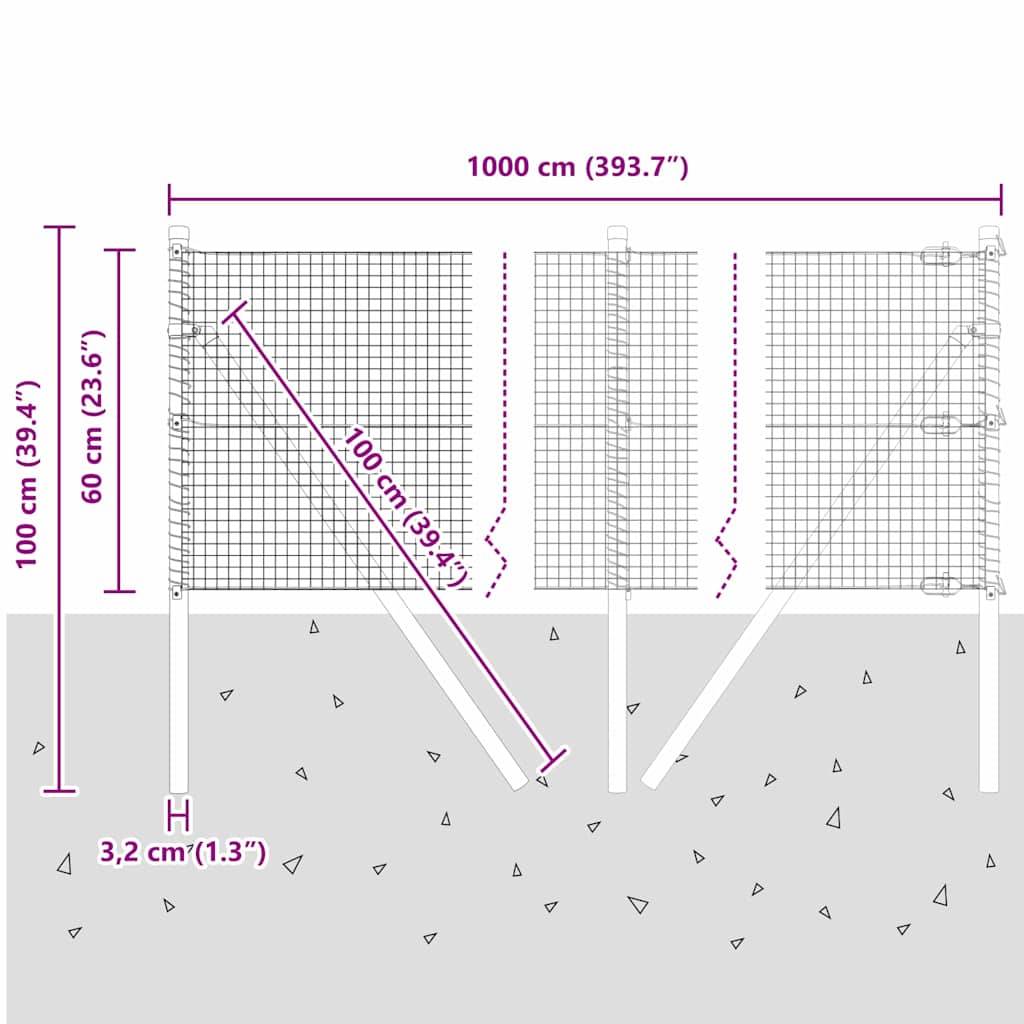 Temeljna zavarena žičana ograda 10 x 0,6 m Siva Mreža