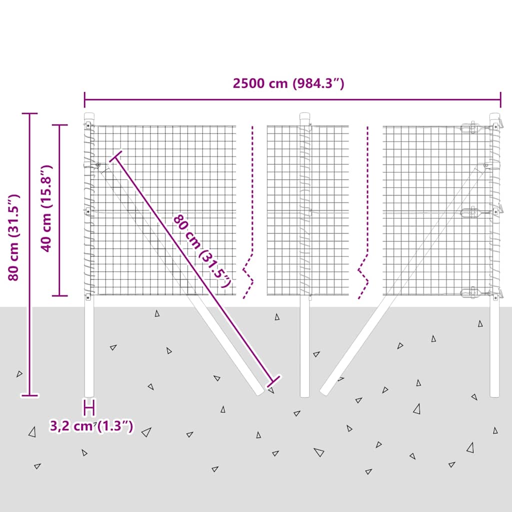 Temeljna zavarena žičana ograda 25 x 0,4 m Siva Mreža