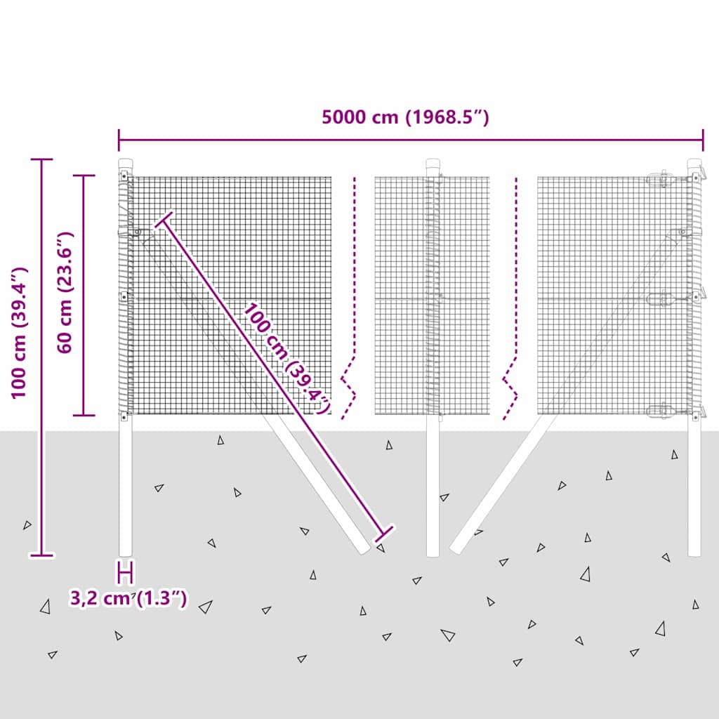 Temeljna zavarena žičana ograda 50 x 0,6 m Siva Mreža