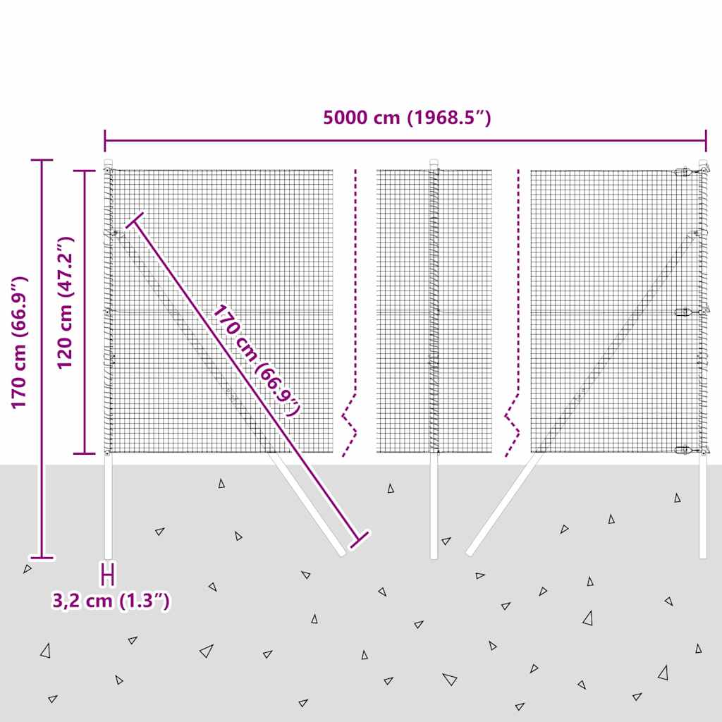 Temeljna zavarena žičana ograda 50 x 1,2 m Siva Mreža