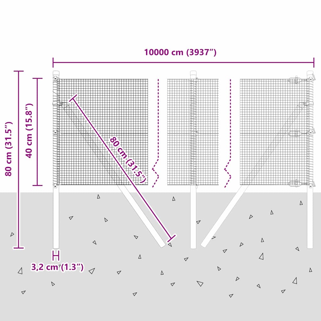Temeljna zavarena žičana ograda 100 x 0,4 m Siva Mreža