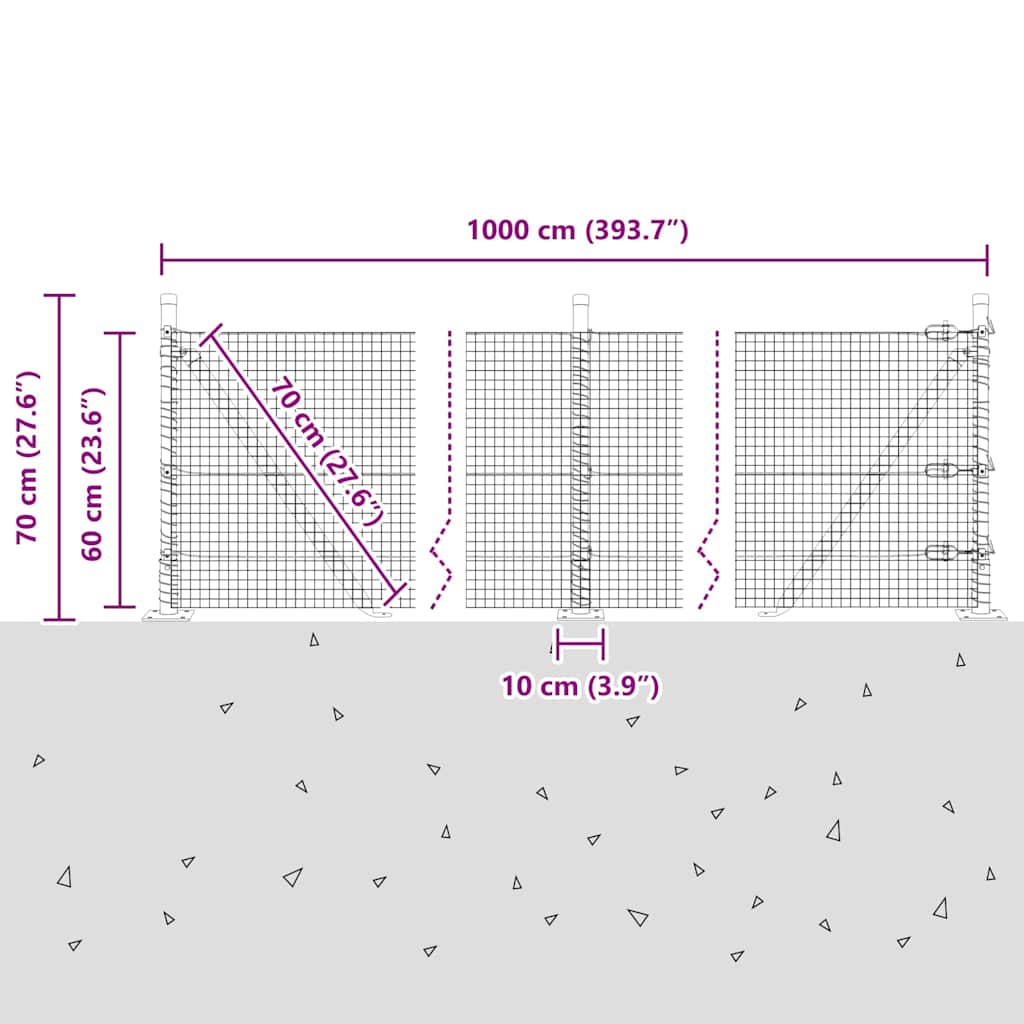Zavareno žičano ogradno mreža s betonskom podlogom 10 x 0,6 m