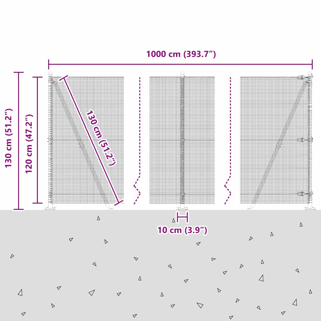 Zavareno žičano ogradno mreža s betonskom podlogom 10 x 1,2 m