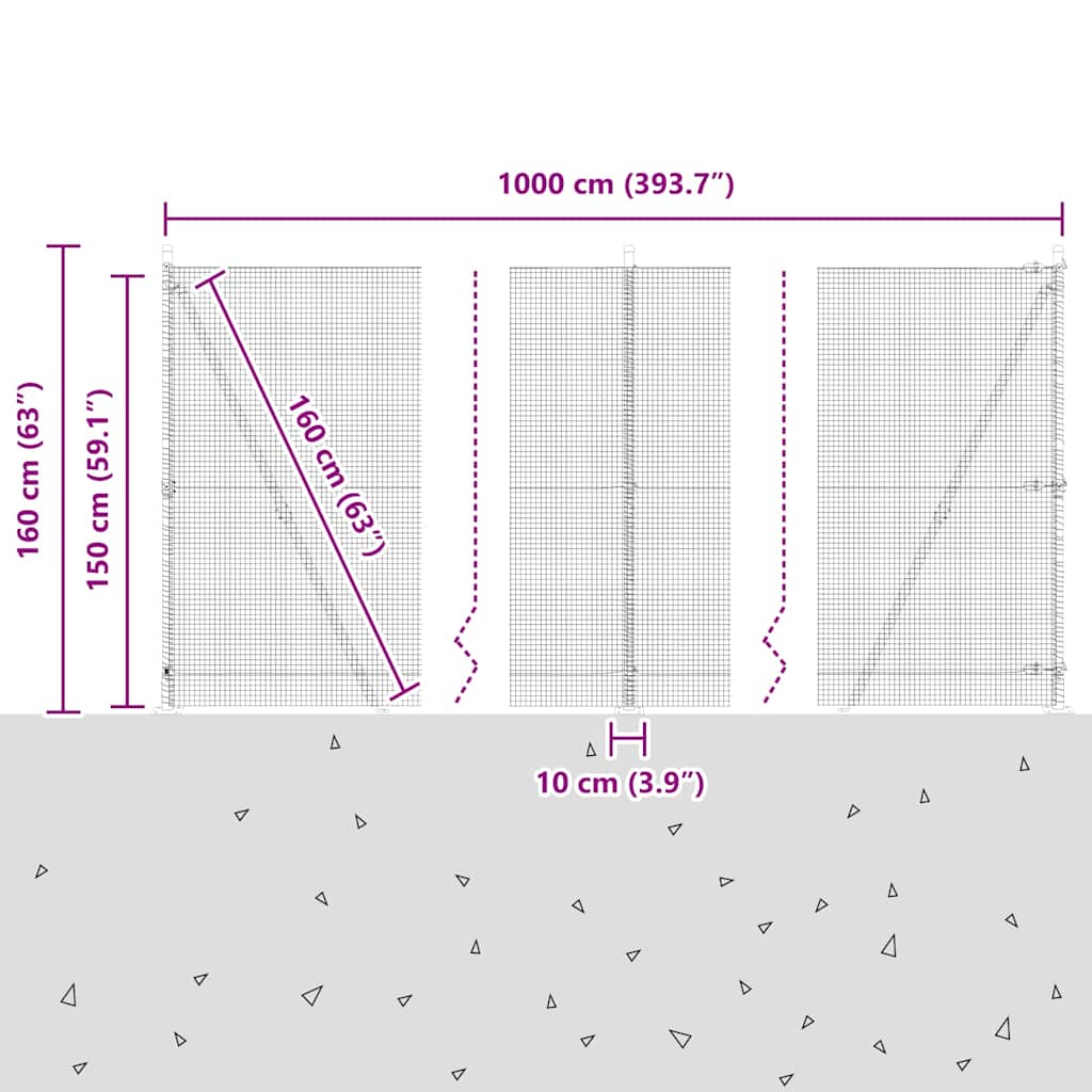 Zavareno žičano ogradno mreža s betonskom podlogom 10 x 1,5 m