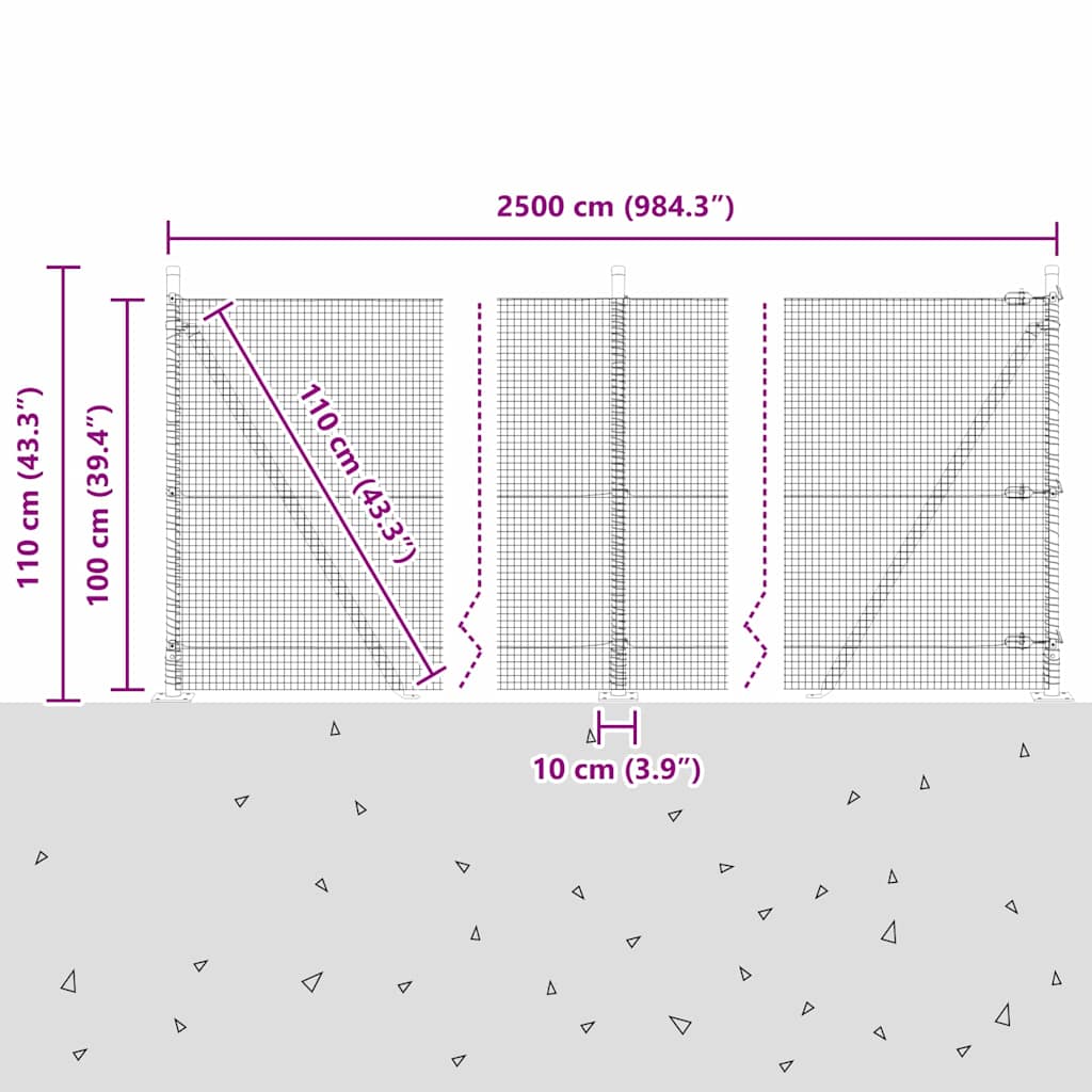 Zavareno žičano ogradno mreža s betonskom podlogom 25 x 1 m