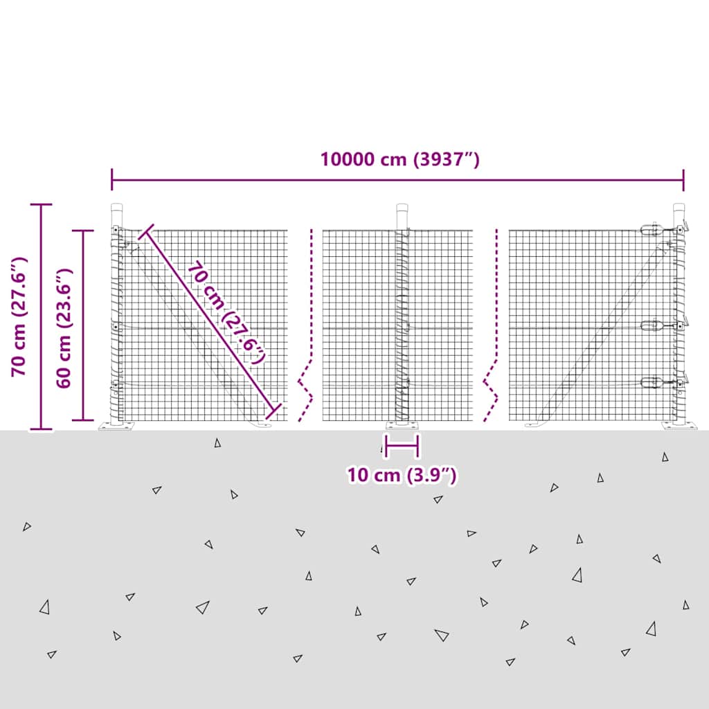 Zavareno žičano ogradno mreža s betonskom podlogom 100 x 0,6 m