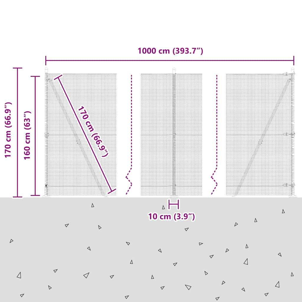 Zavareno žičano ogradno mreža s betonskom podlogom 10 x 1,6 m