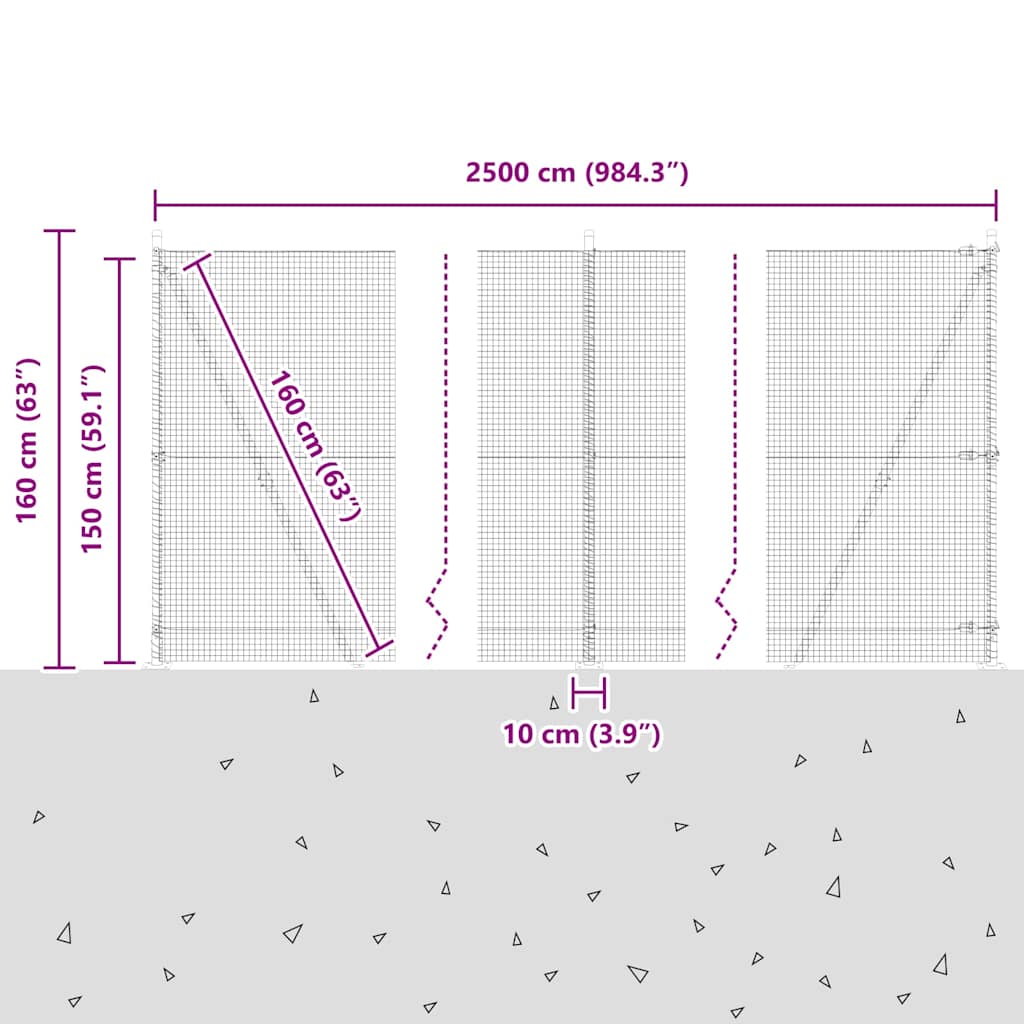 Zavareno žičano ogradno mreža s betonskom podlogom 25 x 1,5 m