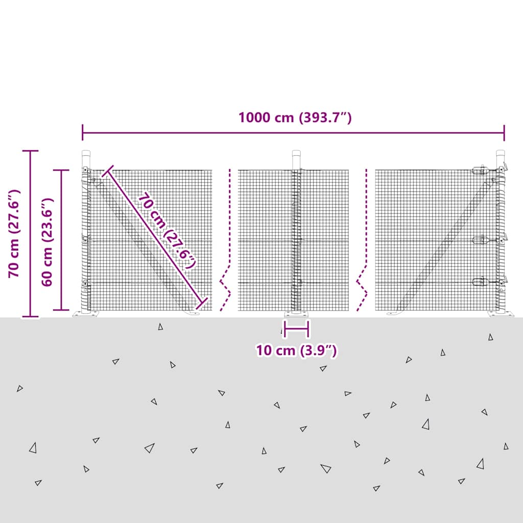 Zavareno žičano ogradno mreža s betonskom podlogom 10 x 0,6 m