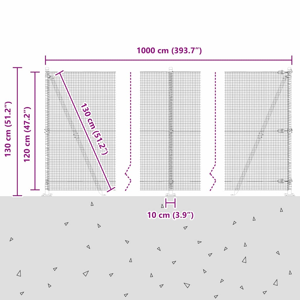 Zavareno žičano ogradno mreža s betonskom podlogom 10 x 1,2 m