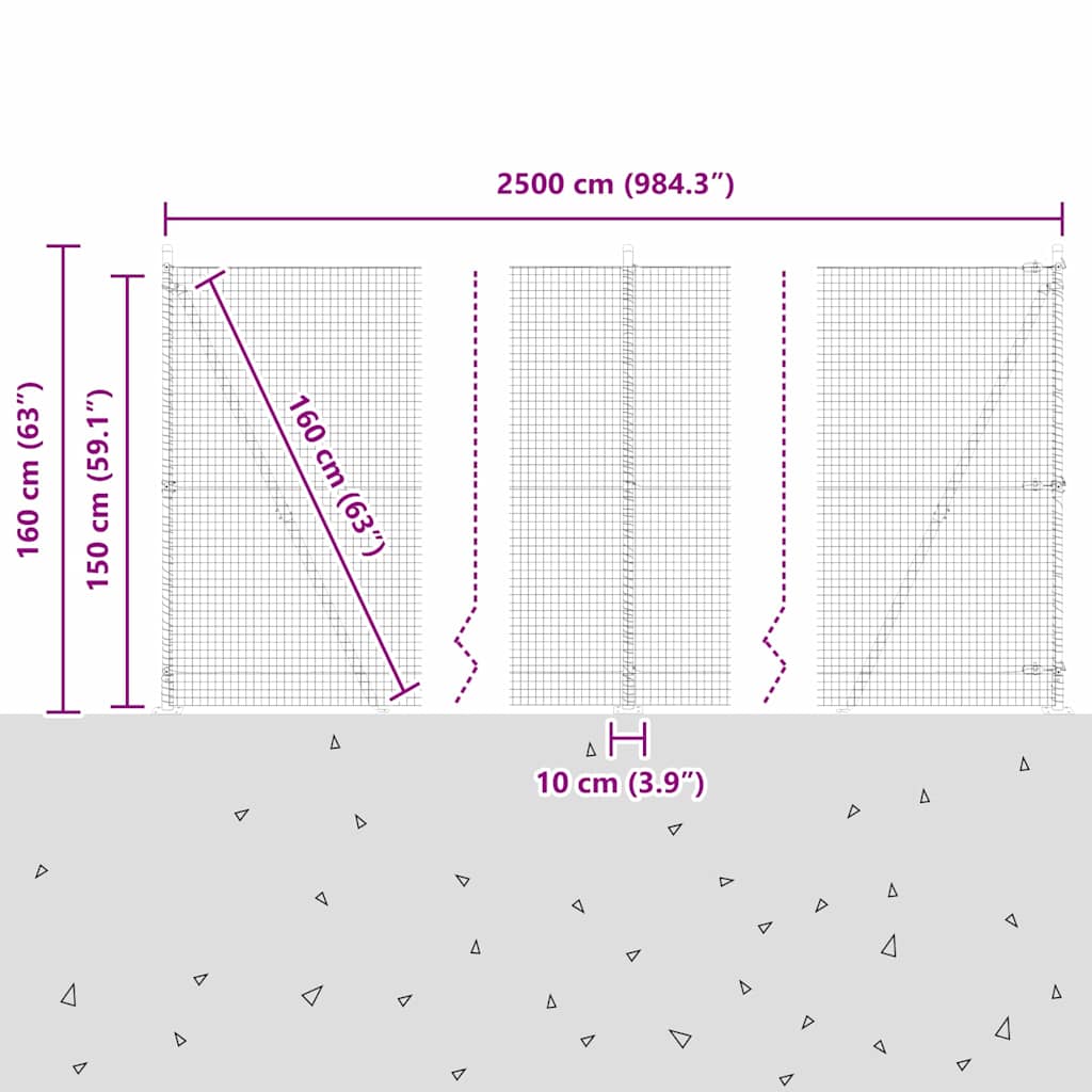 Zavareno žičano ogradno mreža s betonskom podlogom 25 x 1,5 m