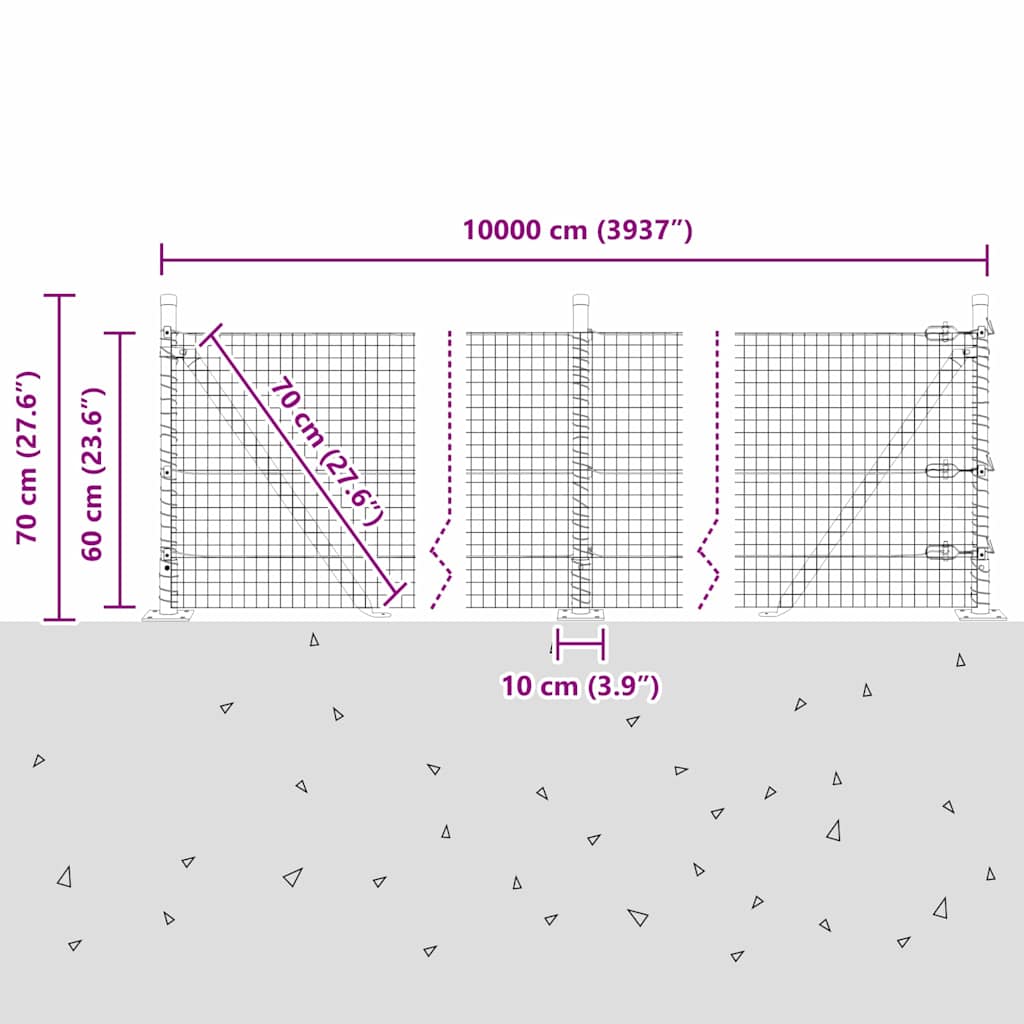 Zavareno žičano ogradno mreža s betonskom podlogom 100 x 0,6 m